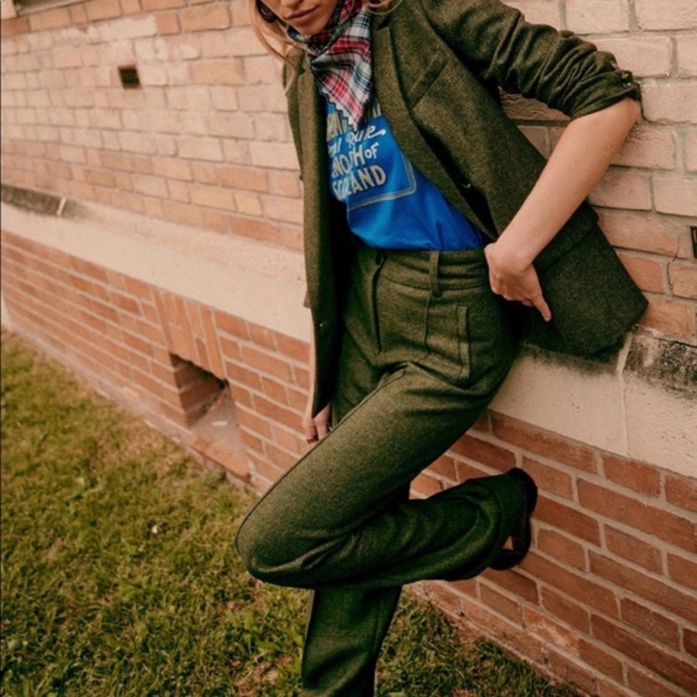 Sezane Lukas Trousers Wool Green Size 36